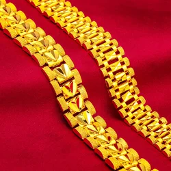 Yellow Gold Color Link Chain Bracelets For Man 12mm Box Chain Charm Bracelet & Bangles Wristband Pulseira Hiphop Jewelry Gifts