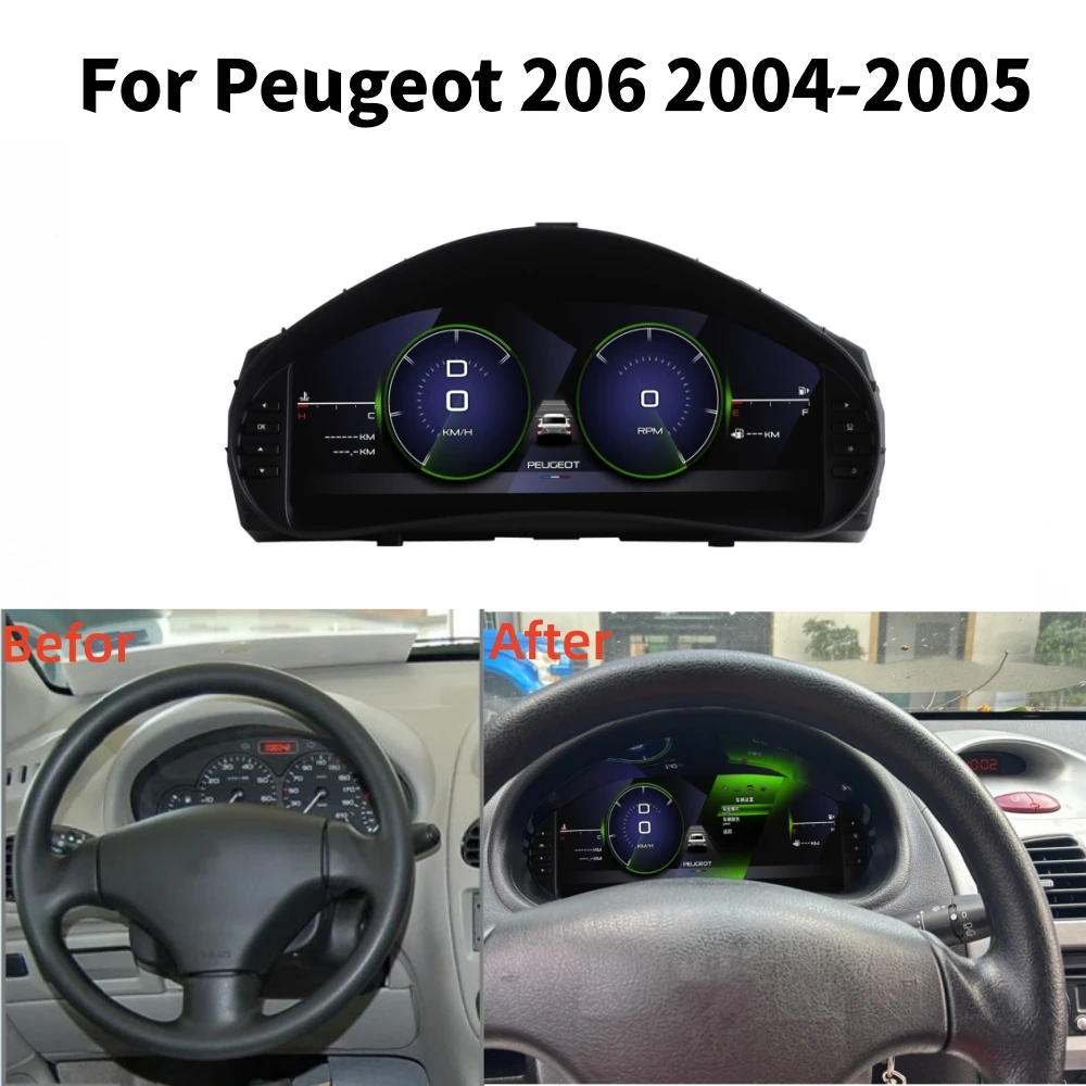LCD Android Screen For Peugeot 206 2004-2005 Speedometer Car Digital Cluster Virtual Cockpit Dashboard Instrument Panel Carplay