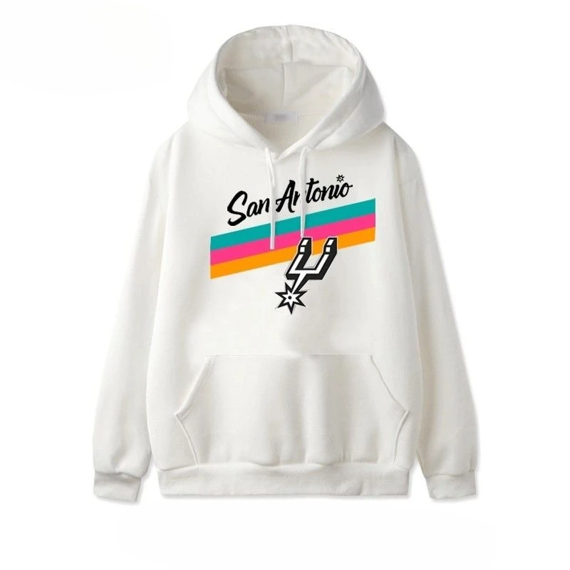 سويت شيرت بقلنسوة من سان أنطونيو سبيرز لكل من الرجال والنساء، بأكمام طويلة من القطن الخالص المطبوع للخريف