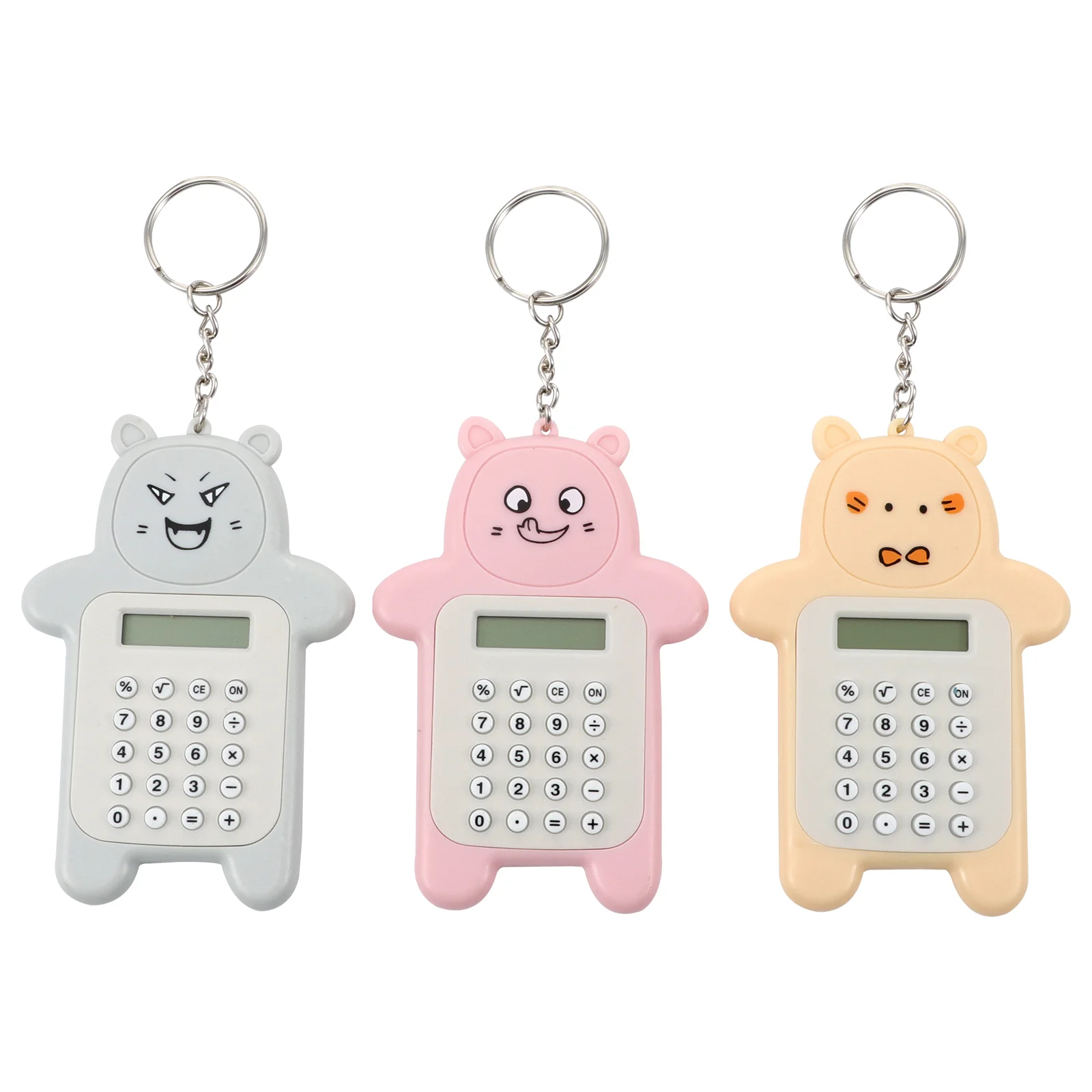 3 Pcs Arithmetic Calculator Novelty With Keychain Buckle Decorative Portable Pocket Lcd Bag Pendant Practical Mini