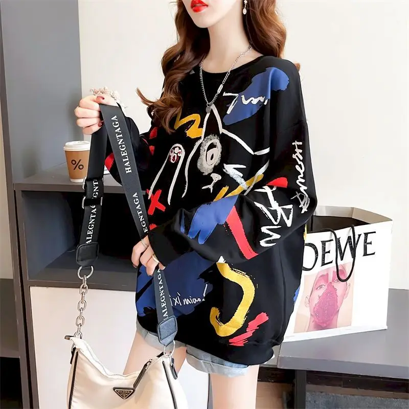 Oversized Pullovers Women Spring Autumn Trend Thin Sweatshirts Korean Style Fashion Cute Cartoon Print Pullover Loose Design Top