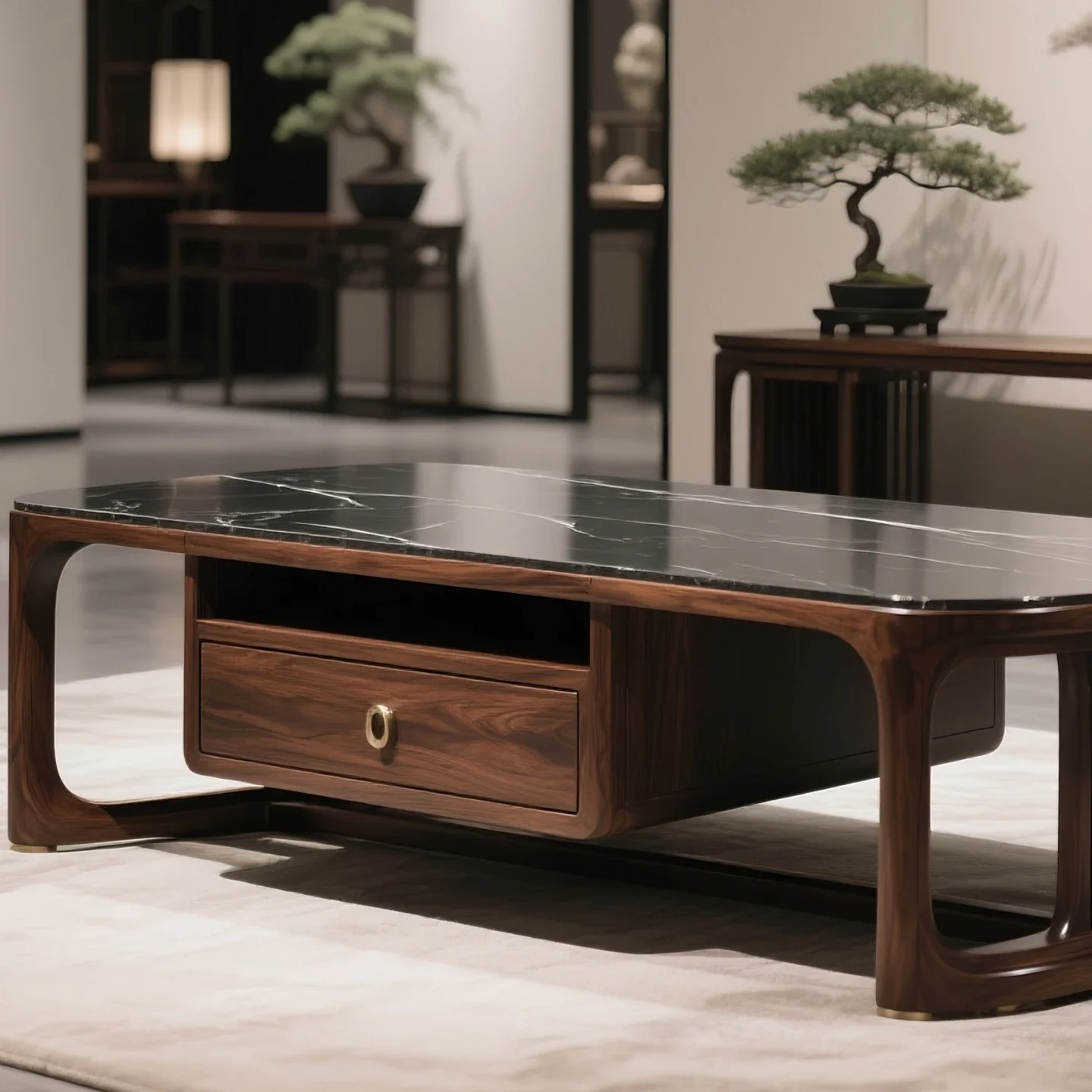 LJYNew Chinese solid wood rectangular coffee table black walnut simple modern light luxury rock slab coffee table