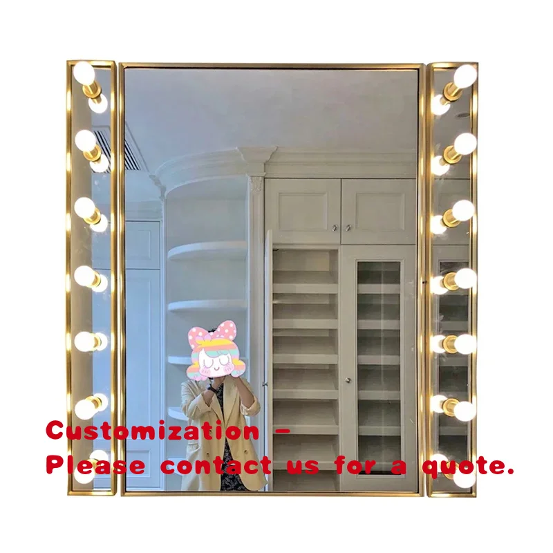 custom.Modern Wedding Dress Store Stainless Steel Frame Wall Vanity Table Mirrors Makeup Mirror With Led Lights