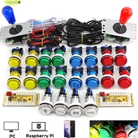 Kit de juego Arcade DIY de 2 jugadores para PC Raspberry Pi con botones LED, Joystick de estilo americano, Cables codificadores USB Mame Jamma