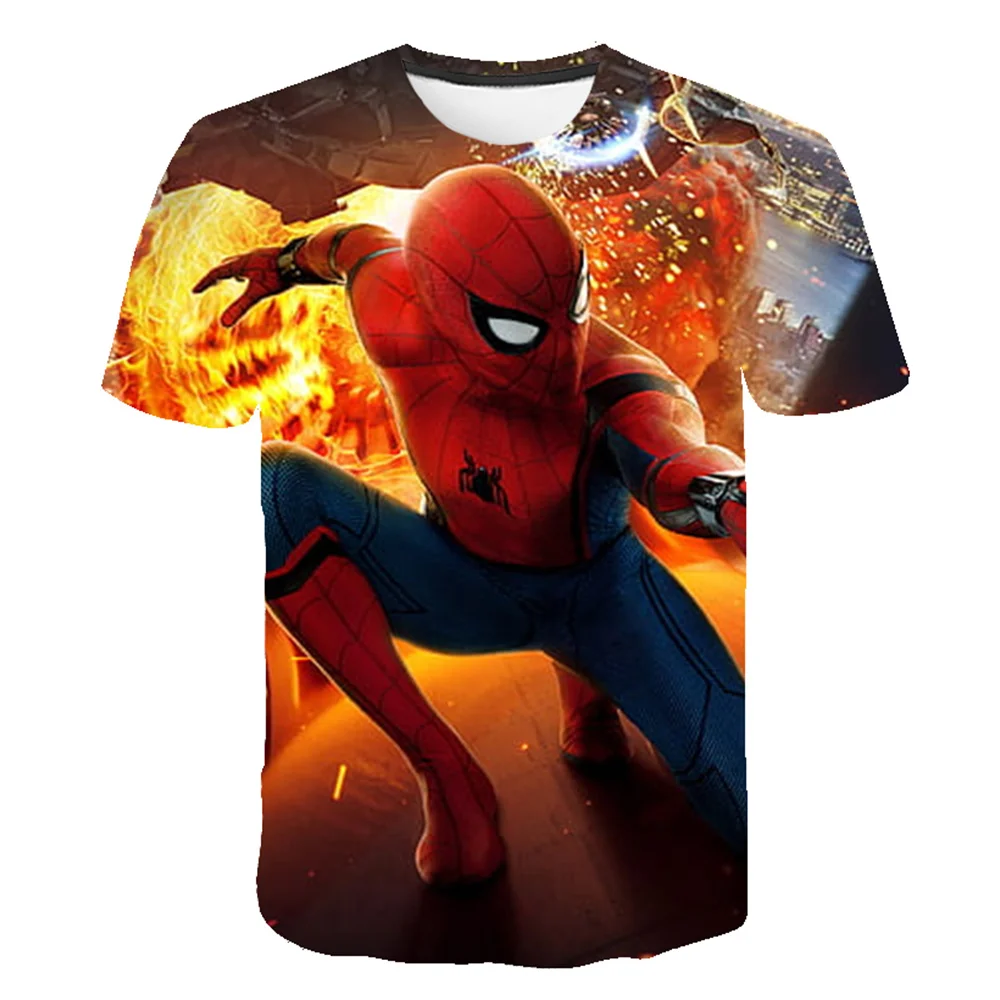 MINISO New Spiderman Series Print T-shirts Boys Girl Adults Summer Harajuku Casual Short Sleeve TShirt Kids Adults Tops Clothing