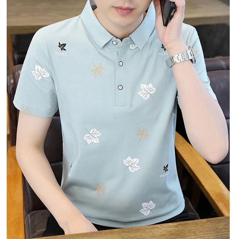 

Fashion Lapel Button All-match Printed Short Sleeve Polo Shirts Men Clothing 2024 Summer New Loose Korean Tops Casual Tee Shirt