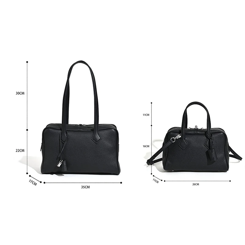 Genuine Leather Women’s Tote Handbag with Silver Lock Shoulder Bag