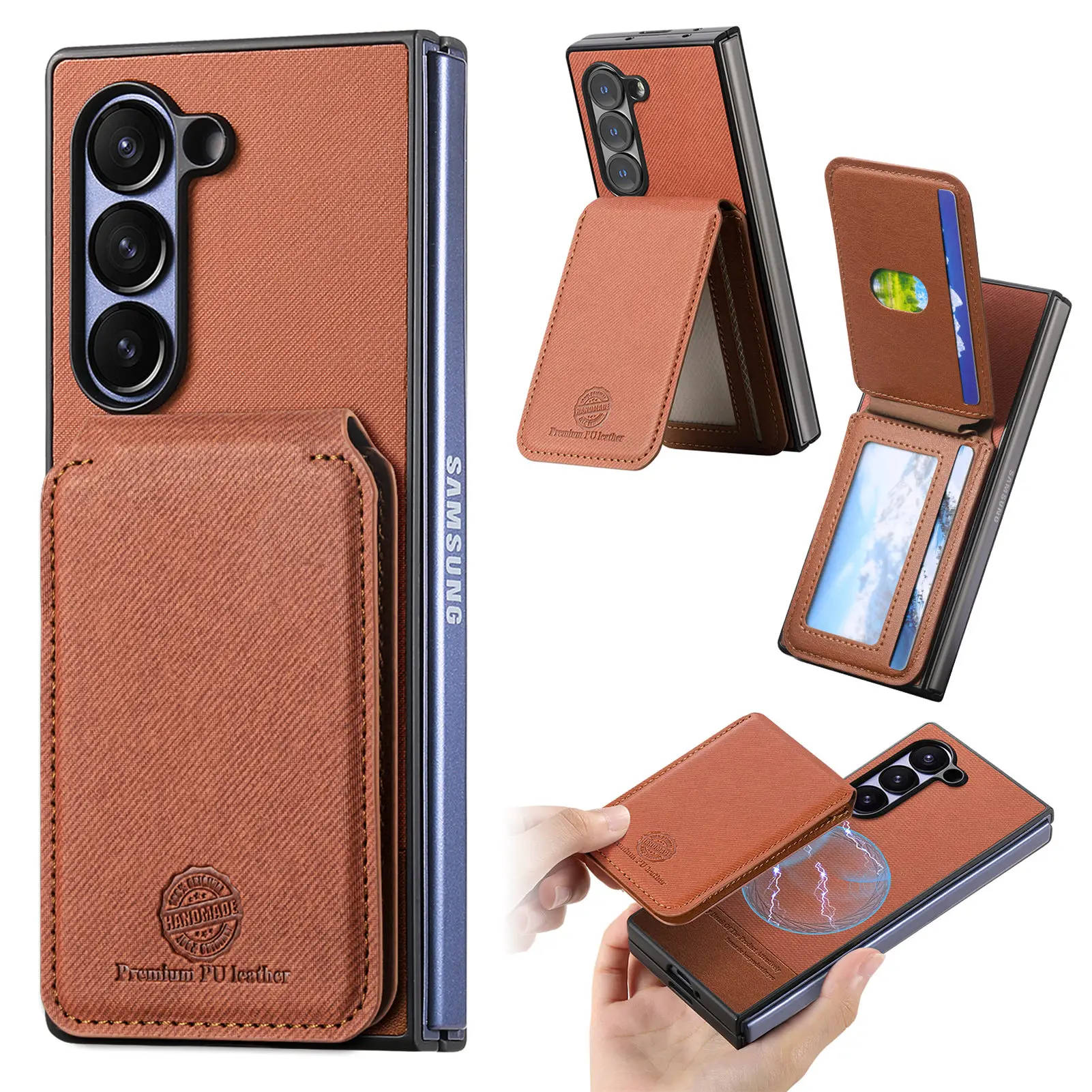 2 in 1 Magnetic Wallet Phone Case For Samsung Galaxy Z Fold 7 6 5 4 3 Case Bracket Card Holder Protective Luxury Leather Cover