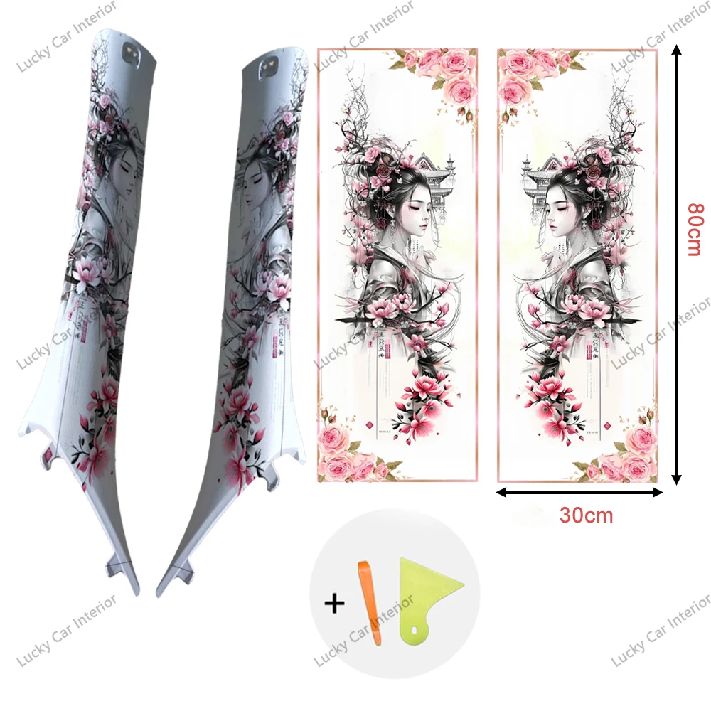 1 Pair of Flower Geisha Car Stickers, A-Pillar Decoration Stickers, Car Interior Modification Decoration Supplies image 6