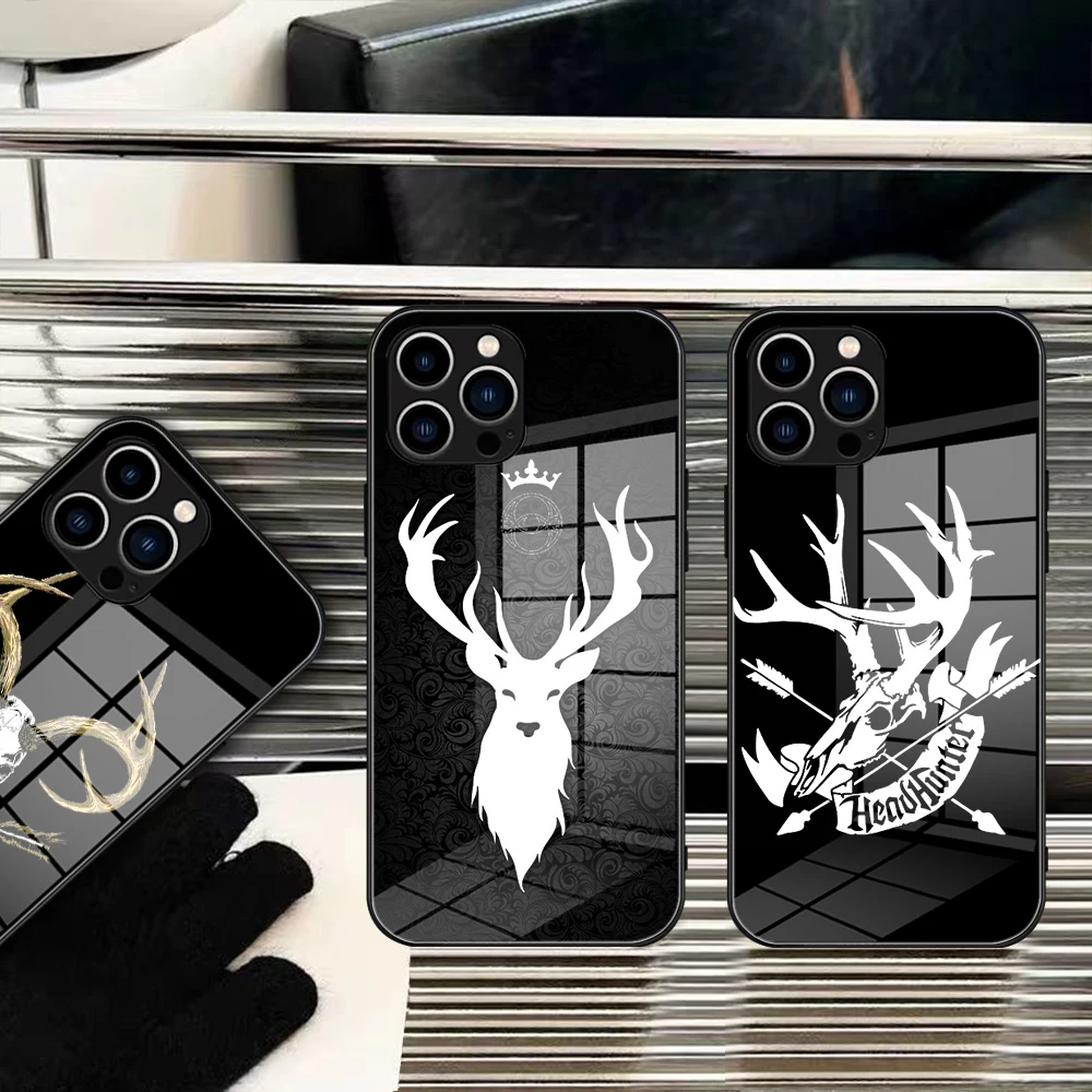 Browningmule Deer Skull Banner Phone Case Glass for IPhone 13 14 12 11Pro XR XS MAX 14 Plus SE Pro Design Glass Cover