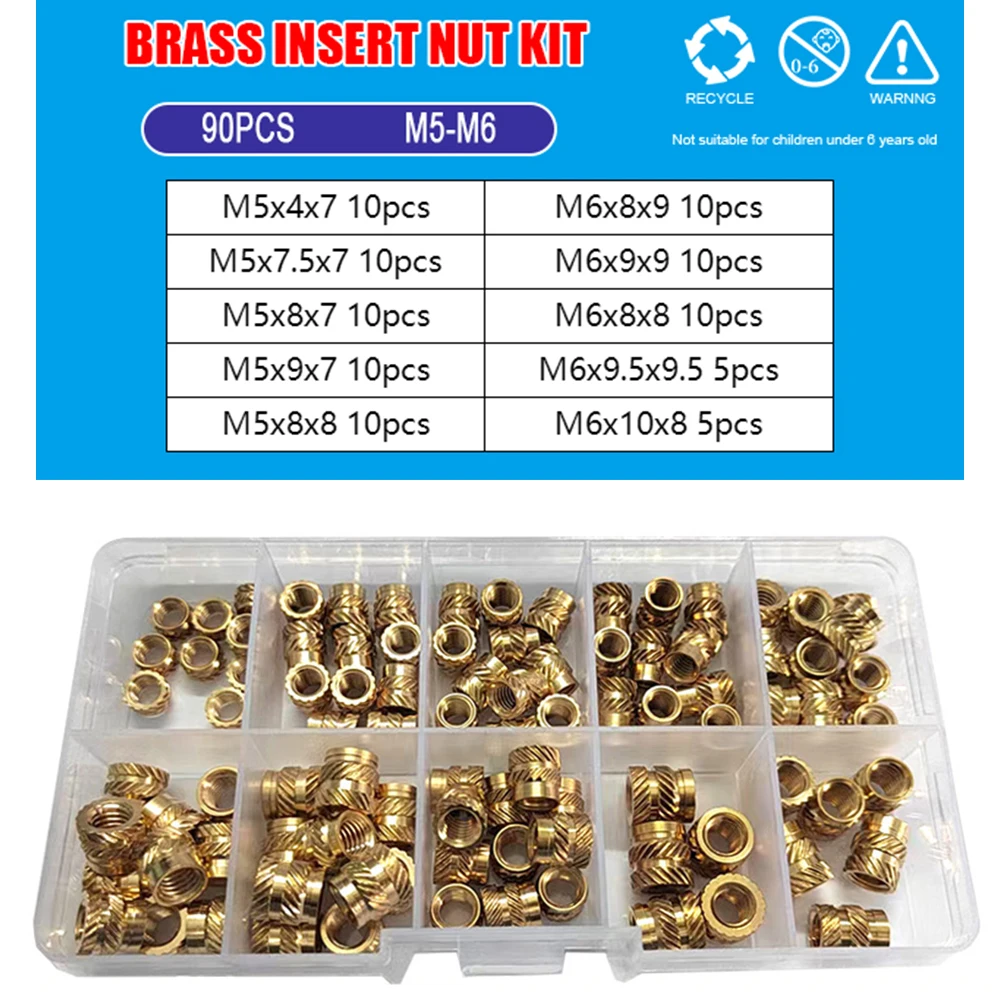 M2 M2.5 M3 M4 M5 M6 Heat Set Threaded Insert Brass Nut Hot Melt Knurled Inserts Double Twill Embedment Copper Nut Assortment Kit