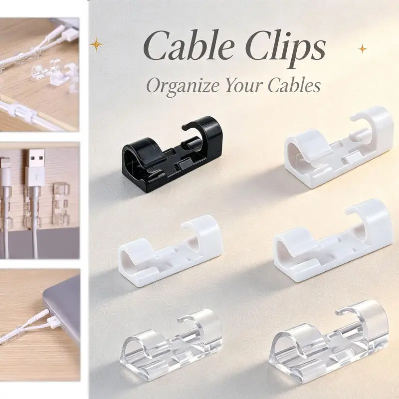 20Pcs Self Adhesive Cable Organizer Clips ABS Wire Manager Cord Holder Desktop Workstation USB Charging Data Line Bobbin Winder