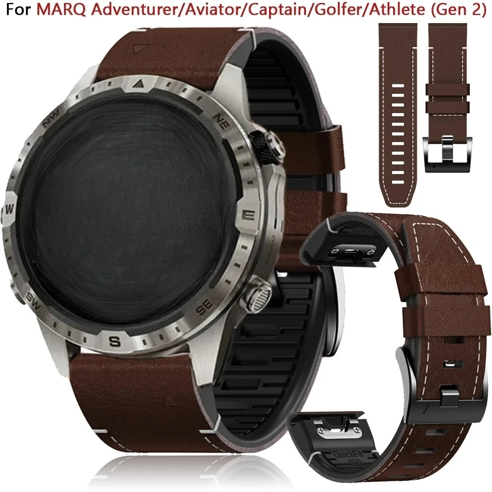 26 22 mm Lederarmband für Garmin MARQ Adventurer/Athlete/Aviator/Captain/Epix Gen 2 Armband Fenix 7/7X/6 6 Pro Uhrenarmband