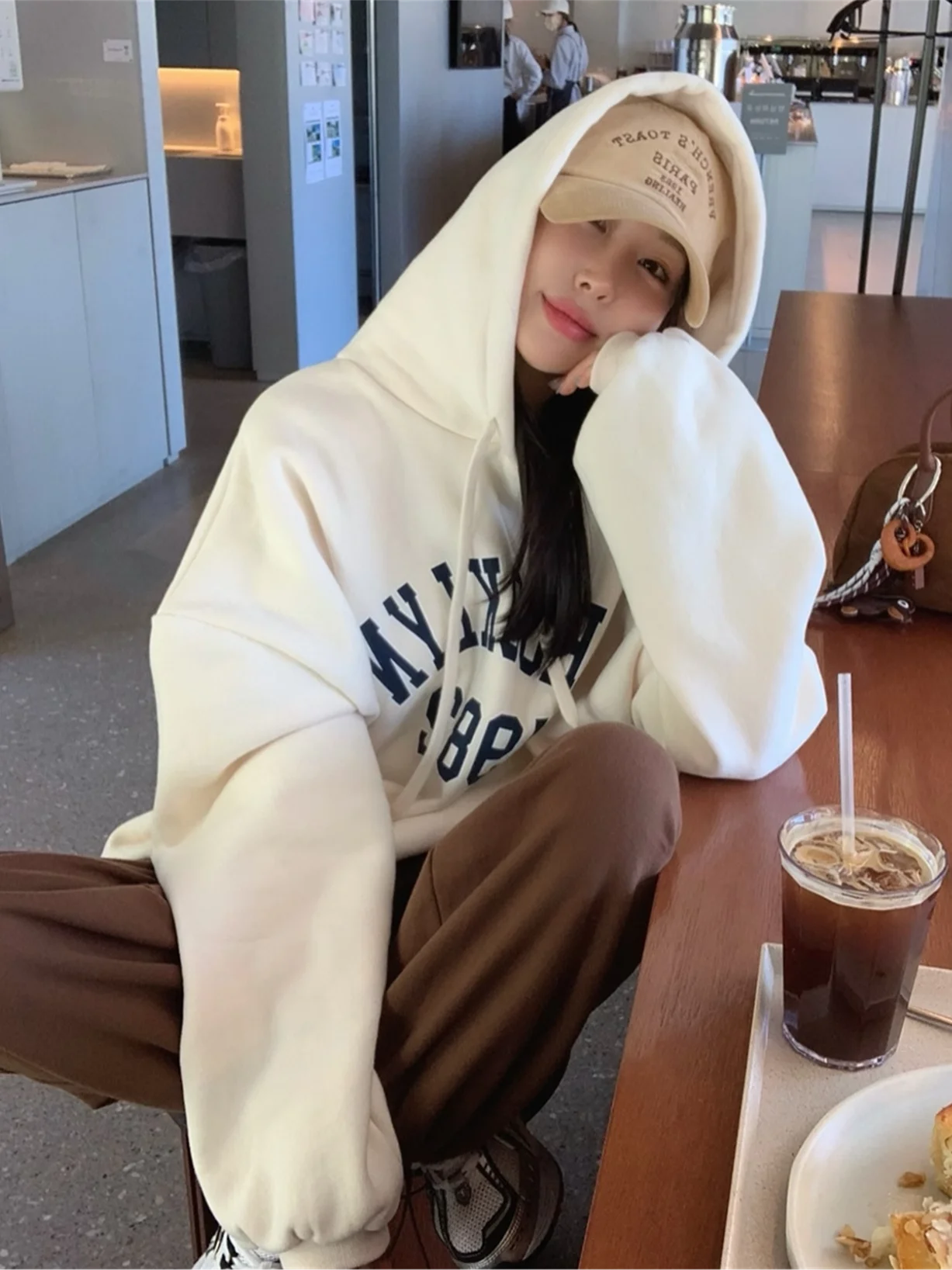 Z عارضة المتضخم هوديي Fce اصطف مطبوعة بسيطة Sle المرأة البلوز النسخة الكورية طويلة Sve جولة Ne البلوز #1