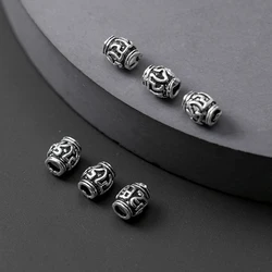 2pcs 925 Sterling Silver Buddhism Mantras Barrel Beads 5x4mm Retro S925 Silver Spacer Beads DIY Jewelry Making Unisex Bracelets