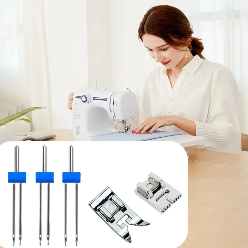 2/3/4mm Steel Sewing Machine Twin Needles Home sewing machine Accessories For Edge sealing embroidered and Presser Foot Set