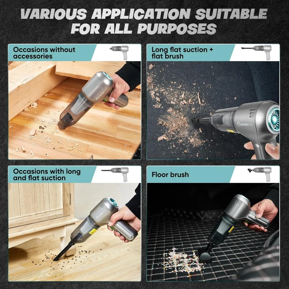 مكنسة كهربائية للسيارة - مكانس سيارة محمولة لاسلكية مع أفضل شفط، محرك بدون فرش 12000PA أقصى قوة، 3 في 1 محمول صغير #4