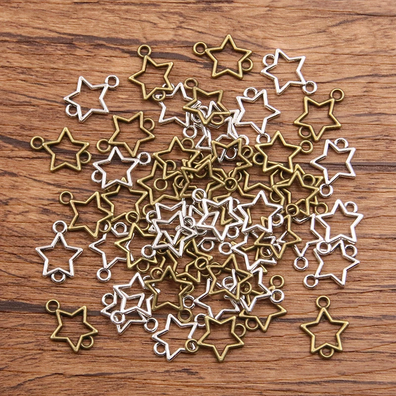 80PCS 12X15mm 2 Color Wholesale Metal Alloy Hollow Pentagram Connector Star Pendant For Jewelry Making DIY Handmade Craft