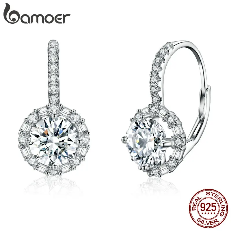 BAMOER 1.0CT Classic Moissanite Earrings For Women, 925 Sterling Silver Sparkling Engagement Wedding Hoop Earrings Jewelry Gifts