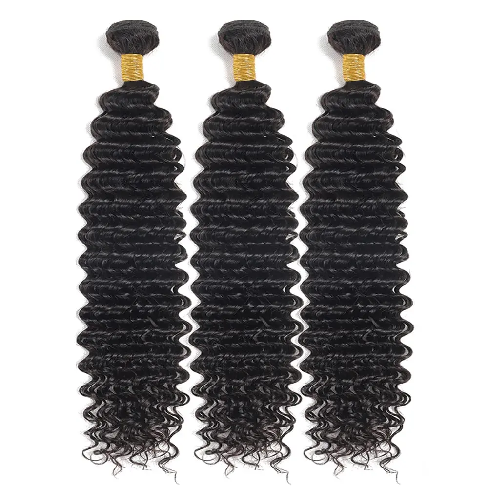 12A Deep Wave Human Hair Bundles 20 22 24 Inch Deep Curly Bundles Human Hair 100% Unprocessed Brazilian Virgin Weave 3 Bundles