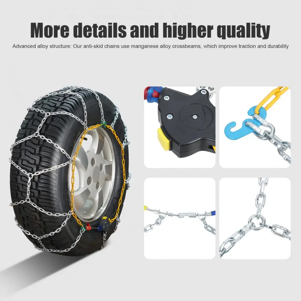 2Pcs Snow Tire Chains Auto Fixing 1 Min Quick Fit Easy Installation Tire Chains Universal Emergency Tire Traction Chains For SUV