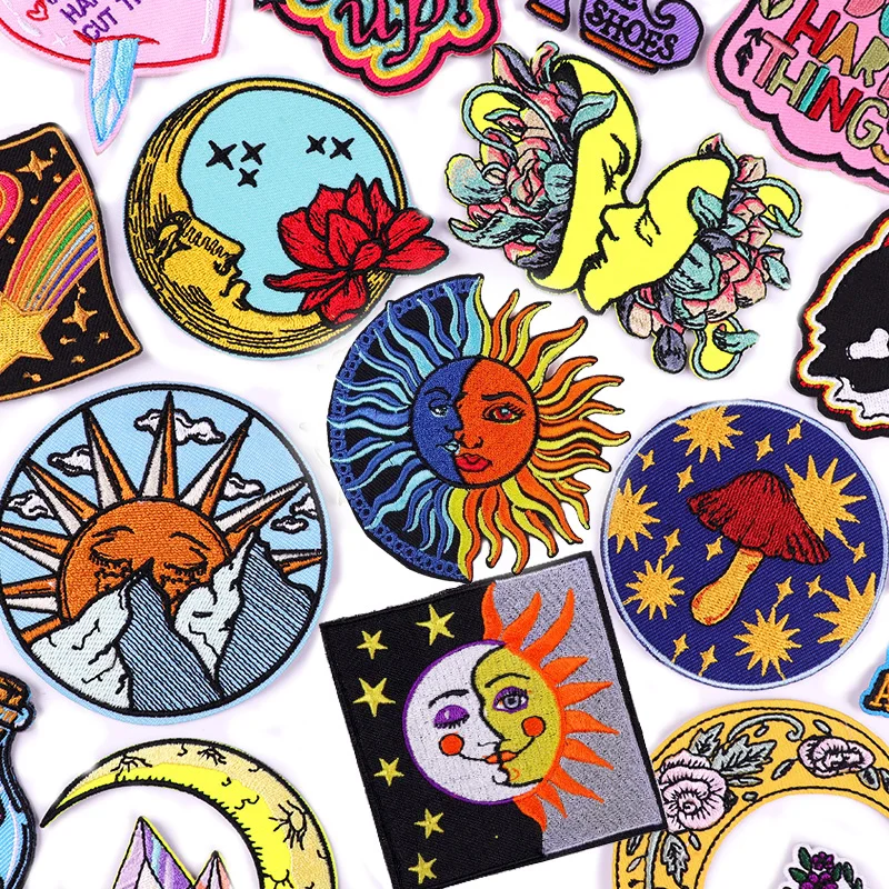 Cartoon/Sun Moon Patch Mushroom Embroidery Patch Iron On Patches For Clothing Thermoadhesive Patches On Clothes Jean Sew Sricker