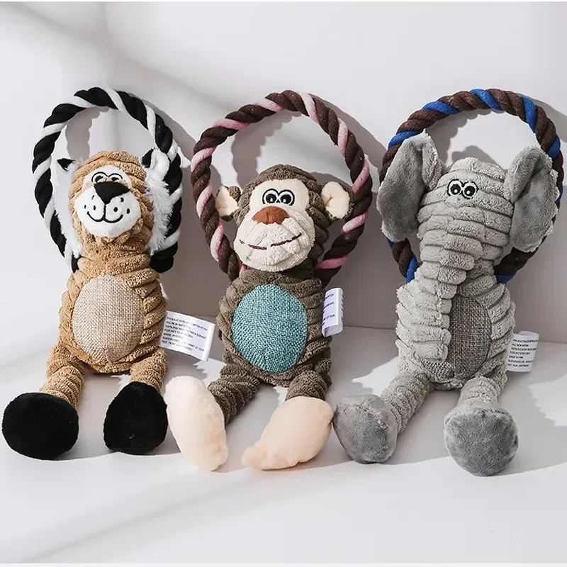 

Dog Plush Toys Dog Bite-Resistant Clean Teeth Chew Toy Pet Squeaky Animal Toy Pet Supplies Interactive Toys Lion Elepant Monkey