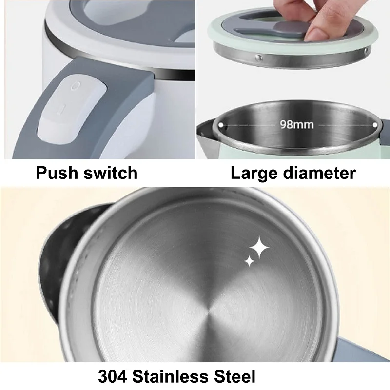 Chaleira elétrica doméstica de aço inoxidável, isolamento térmico de camada dupla, anti-escaldante, aquecedores portáteis, 110V, 220V, 800ml