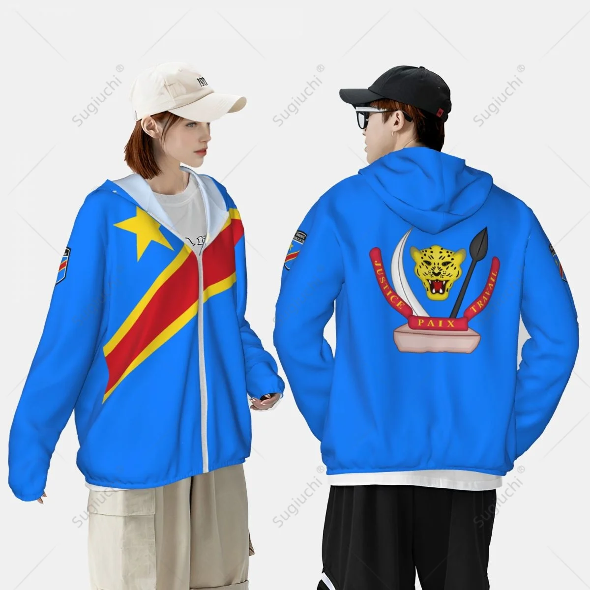 Democratic Republic Of Congo Sun Protection Hoodie Sunscreen Clothes Fishing Cycling Running Quick Dry  With Zipper Polyester