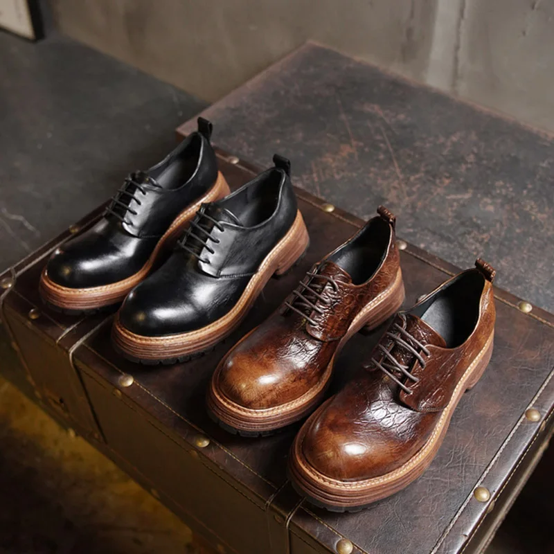 جديد أزياء الرجال حقيقية أحذية جلدية بدون كعب البروغ أحذية فاخرة الراحة نقش شبكي ديربي أحذية ريترو الزفاف حفلة اجتماعية أوكسفورد #6