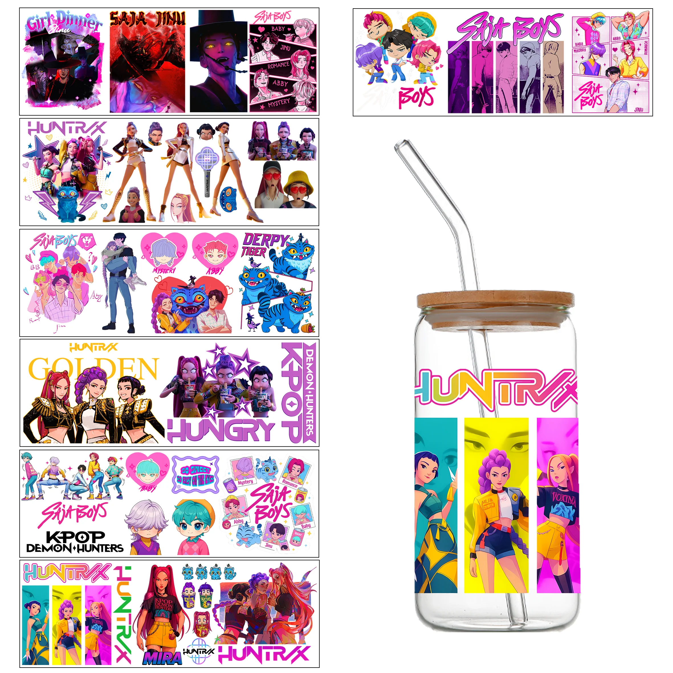 

K-POP Demon Hunters UV DTF Cup Wrap Наклейка HUNTRX RUMI Sajaboys Libbey Водонепроницаемые переводные наклейки DIY Канцелярские наклейки для автомобиля