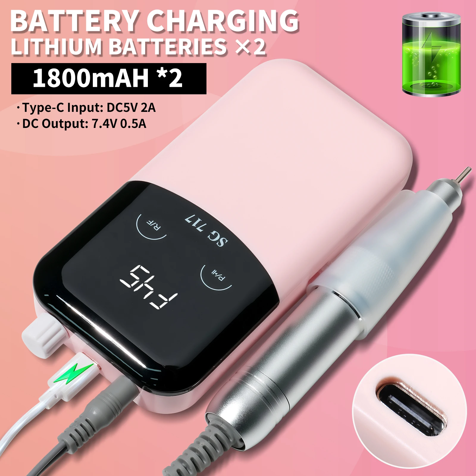 45000RPM Professional เจาะเล็บไฟฟ้าชาร์จเล็บขัดเล็บแปรงทําความสะอาดเล็บ Art Salon เครื่องมือ