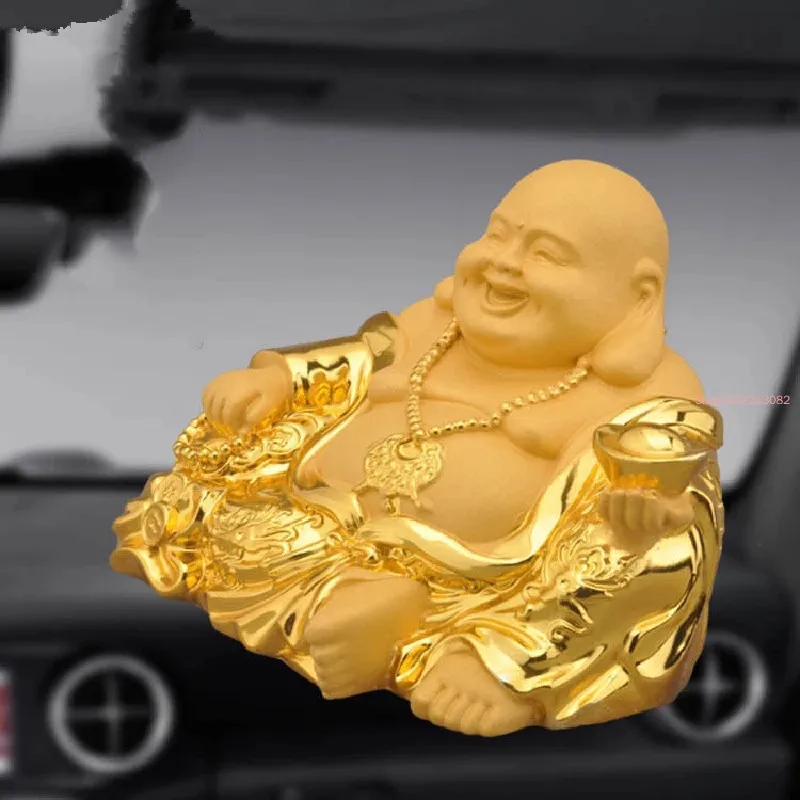 Oro fortunato Fengshui resina che ride Buddha statua buddismo soldi Maitreya scultura figurine casa soggiorno decorazione