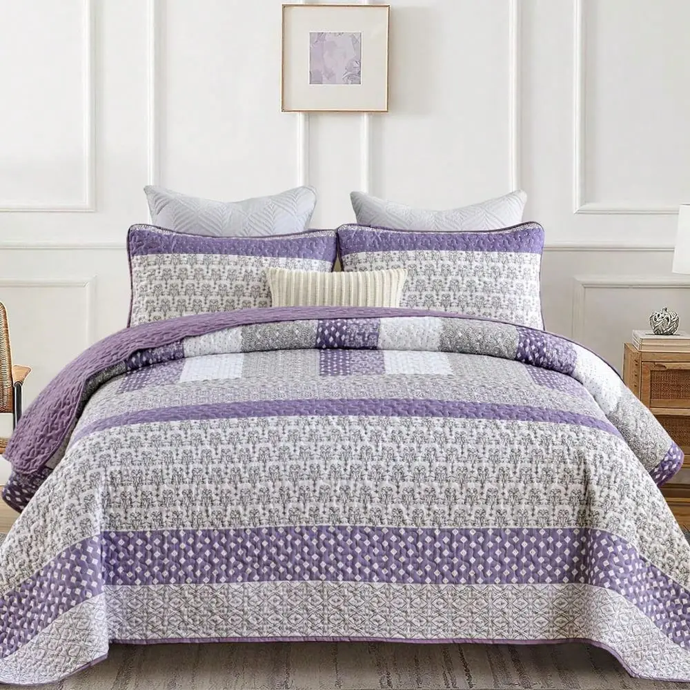 

Комплект постельного белья в полоску (оранжевый, синий, серый, фиолетовый, желтый) с покрывалом и двумя наволочками, размеры Queen, King, California King, в стиле бохо