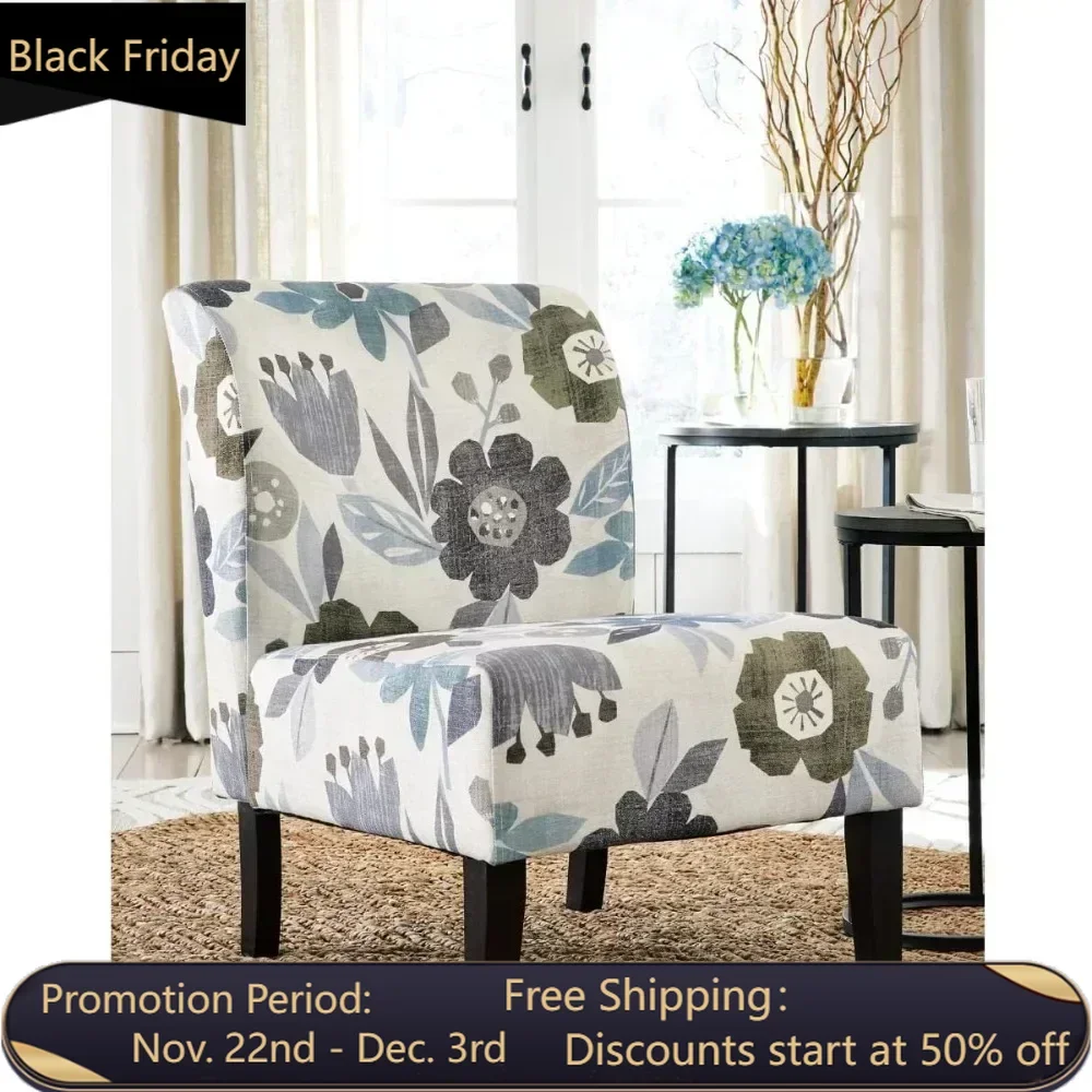 White Living Room Chair Floral Armless Accent Chair Armchair Blue & Gray Lounge Chairs Furniture Home