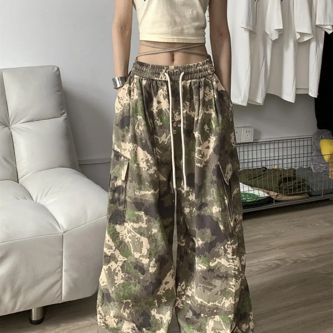 

Свободные прямые камуфляжные рабочие брюки большого размера, удобные, свободного кроя, повседневные, в стиле американского ретро, для подростков