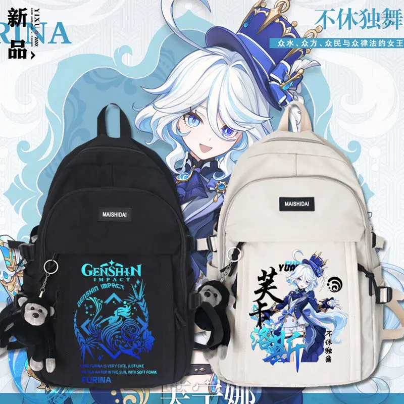 Anime GS Impact Game Merchandise Collaboration Casual Travel Backpack Fashion Furina Focalors Student Unisex Laptop Bag