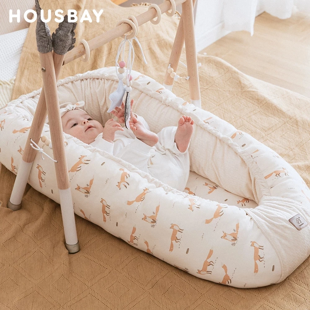 Nesten Voor Baby Pasgeboren Lounger 65*100Cm Draagbare Wieg Voor Baby 0-36 Maanden Jongens Meisjes Wieg winter Warm Bumper In Crib