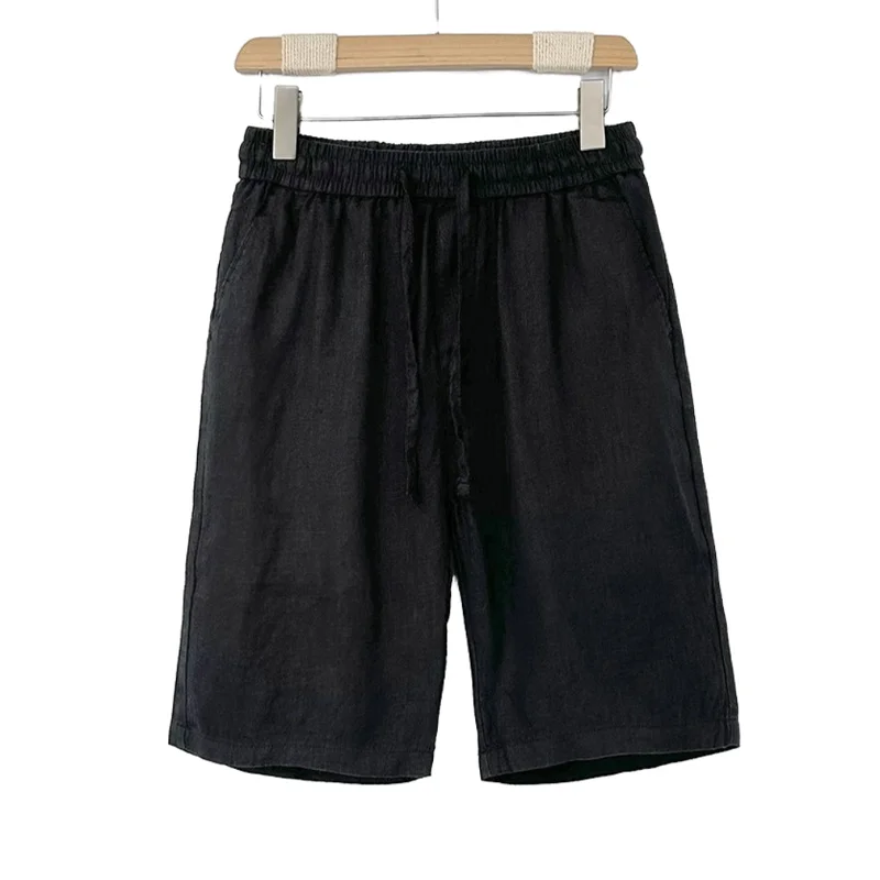 Plus-Size Men's Summer New Linen Solid Color Casual Knee-Length Shorts with a High-End Feel, Trendy, Loose, Versatile for Commuting