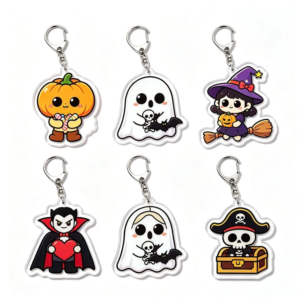 Halloween Cute Ghost Keychain Pendant Cute Flat Acrylic Style Simple Lines Outline Funny Images Jewelry Accessories Decoration