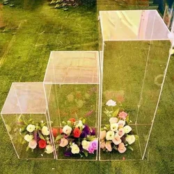 Acrylic Wedding Props, Road Lead Backdrop Decoration, Square Frame Bracket Vase, Christmas and Birthday Party Supplies, 1PC