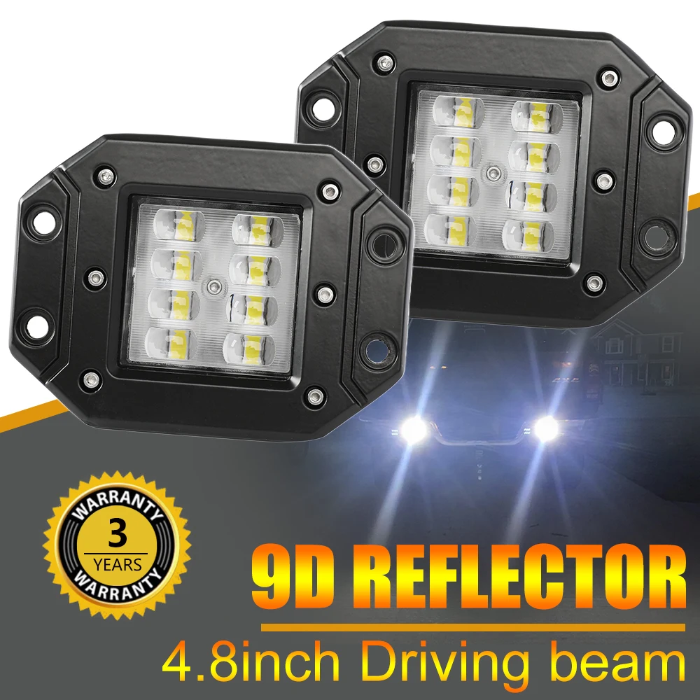 HL 4.8inch Car Offroad Truck Flush Mount LED Pods White Work Lighting 4x4 SUV ATV Truck Working Light Lorry Van Driving Fog Lamp