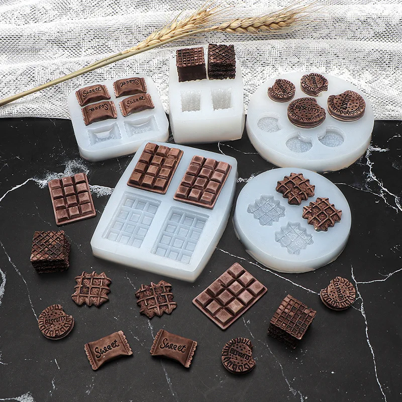 1Pcs 3D Mini Chocolate Cookies Waffles Silicone Fondant Molds Candle Fudge Wax Melts Molds Berries Chocolate Candy Mold