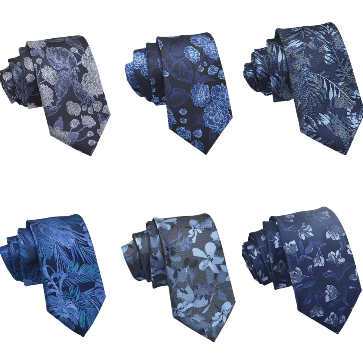 Neue Styles Herren-Krawatten in Blau mit Jacquard-Blumenmuster und Punkten, 8cm Breite, Accessoires für Alltag, Hemd und Anzug