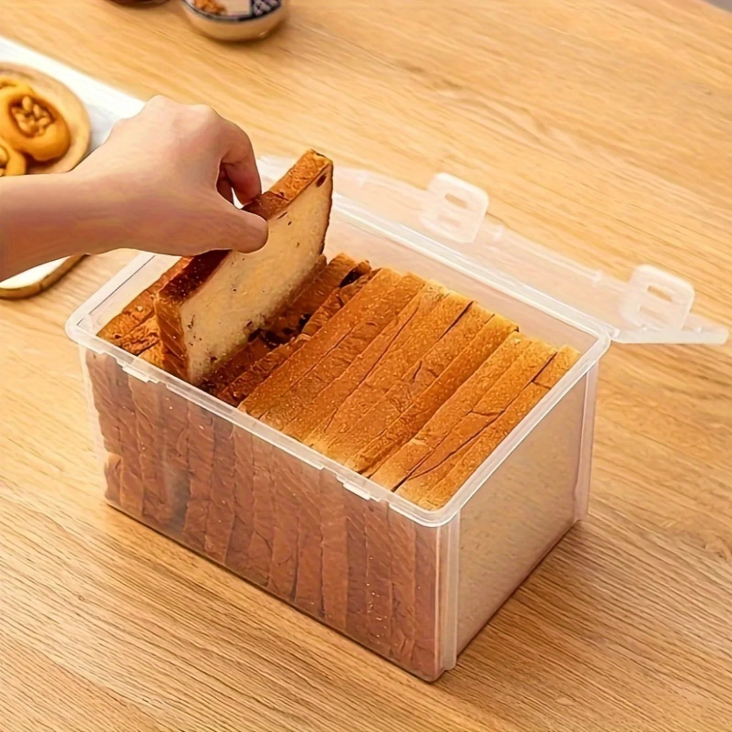 1pc Bread Box, Leak Proof And Reusable Transparent Food Sealed Box With Lid, Stackable And Durable Food  Box, For Fruit, Vegetab