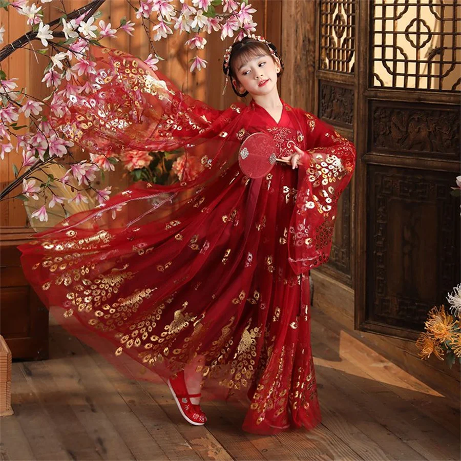 Chinese Hanfu Dress Girls New Year Costume Children Carnival Flower Fairy Cosplay Costume Dance Hanfu Dress For Kids Girls