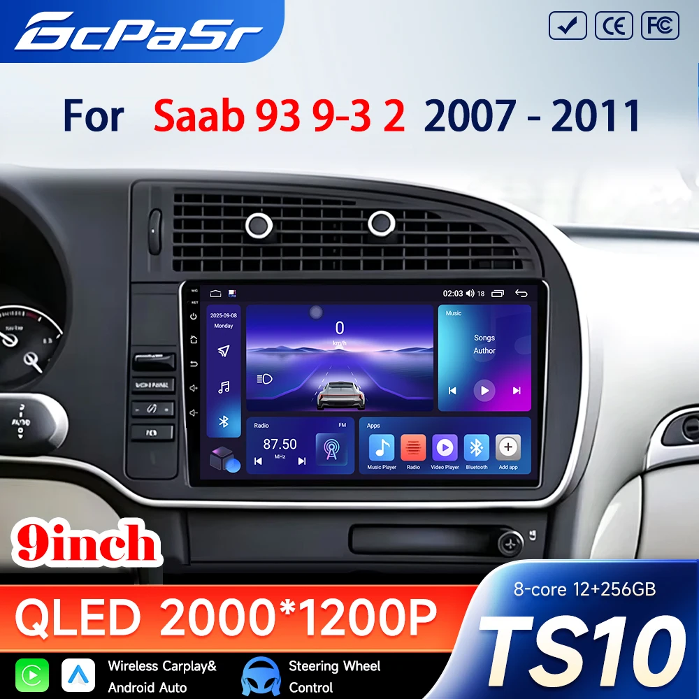 Android Auto für Saab 93 9-3 2 2007 - 2011 Carplay QLED Autoradio GPS Navigation Radio Samochodowe ohne 2din DVD Stereo Bluetooth