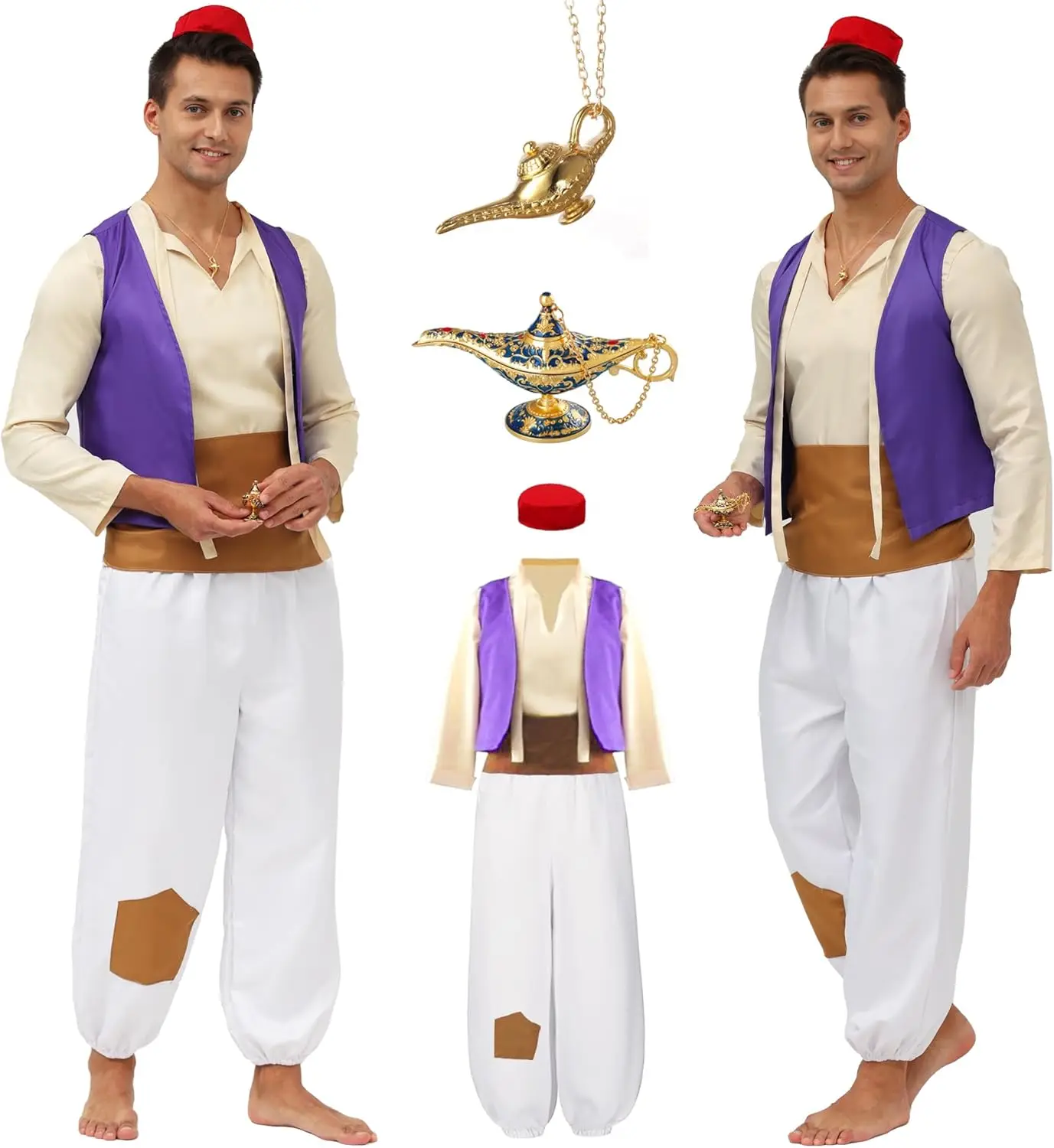 Ecowalson Anime hombres adultos Halloween Príncipe Aladino disfraz cuento de hadas Personaje de anime trajes de juego de rol para disfraces conjunto completo