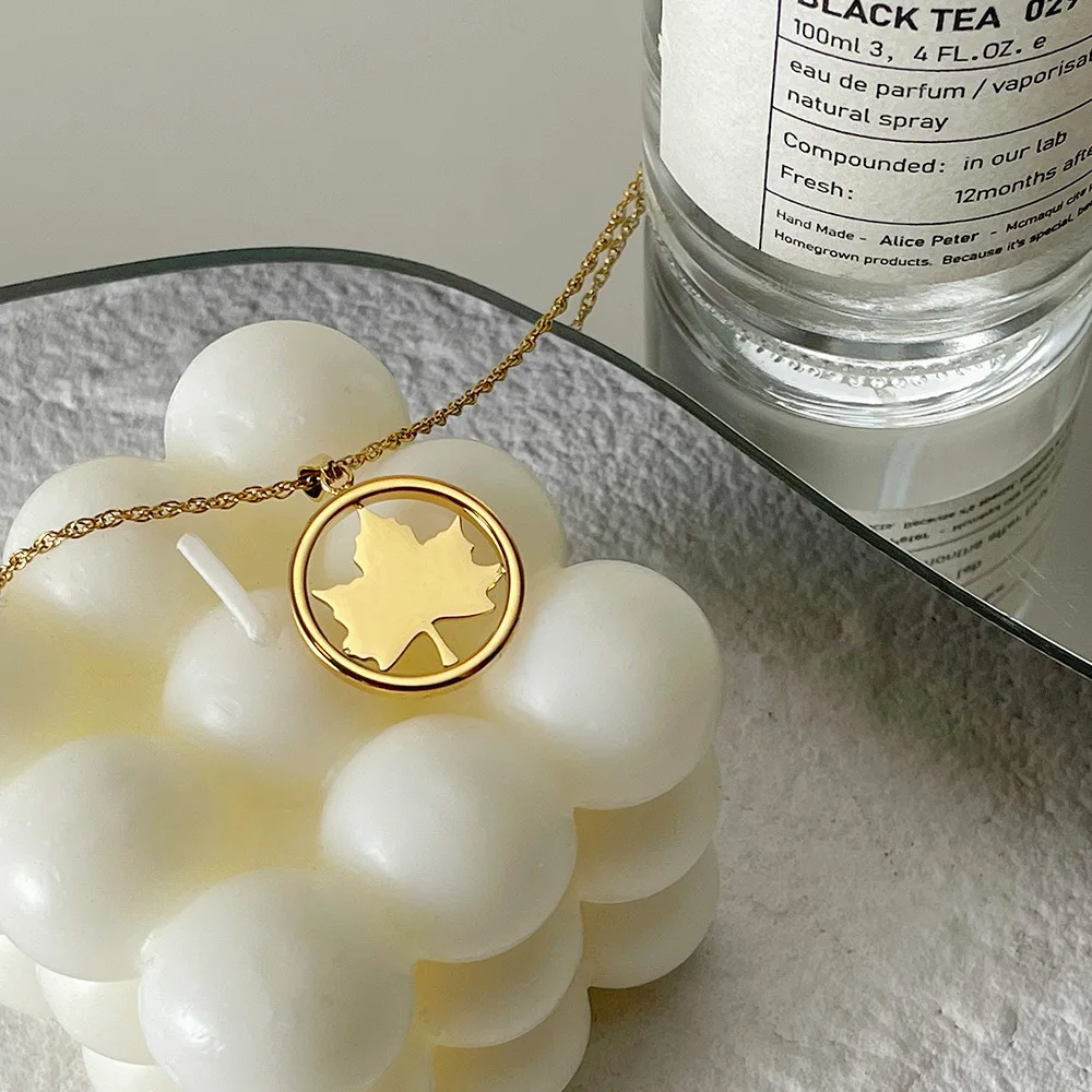 ENFASHION Kpop Fashion Jewelry Maple Leaf Necklace For Women Gold Color Necklaces Stainless Steel Collares Para Mujer P213280