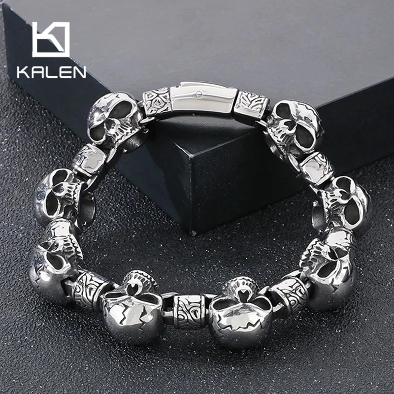 

Kalen винтажный браслет из нержавеющей стали 316L для мужчин, толстый властный череп, очаровательный аксессуар, мужские вечерние ювелирные изделия, подарок, длина 22 см